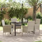 vidaXL 5-delige tuinset met kussens in lichtgrijs poly riet, Verzenden, Nieuw, Rvs, Tuinset