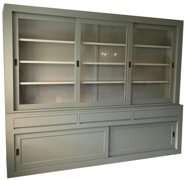 Buffetkast Zwolle Engels groen - grijs 300 x 240cm, Huis en Inrichting, Kasten | Buffetkasten, Ophalen of Verzenden