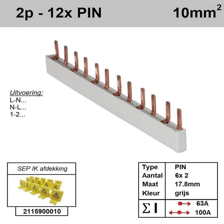 Sep kam pin 2 fase 12 polig 17,8mm gebogen grijs, Doe-het-zelf en Verbouw, Elektra en Kabels, Ophalen of Verzenden