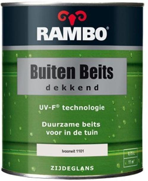 RAMBO Buitenbeits Dekkend - Ivoorwit 1101 - 0,75 liter, Doe-het-zelf en Verbouw, Verf, Beits en Lak, Beits, Wit, Nieuw, Minder dan 5 liter