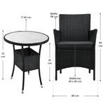 Balkonset polyrotan - Bayamo - 3 delig -Zwart, Tuin en Terras, Tuinsets en Loungesets, Verzenden, Nieuw