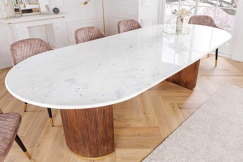Design eettafel GATSBY 240 cm bruin goud mangohout ovaal wit, Huis en Inrichting, Tafels | Eettafels, Ophalen of Verzenden