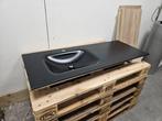 Mondiaz wastafel solid surface zwart met bak en kraangat, Ophalen of Verzenden, Nieuw, Steen, Bad