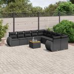 vidaXL 11-delige Loungeset met kussens poly rattan zwart, Tuin en Terras, Verzenden, Nieuw, Rotan, Loungeset