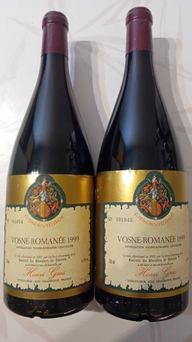 1999 Henri Gros - Vosne-Romanée - 2 Magnums (1.5L), Verzamelen, Wijnen