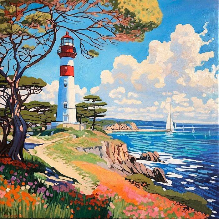 Bondero - Old Lighthouse in Sardinia, Antiek en Kunst, Kunst | Schilderijen | Modern