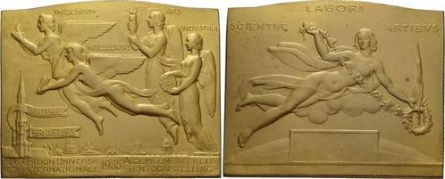 Bronze-plakette 1935 Ausstellungen Weltausstellung, Postzegels en Munten, Penningen en Medailles, Verzenden