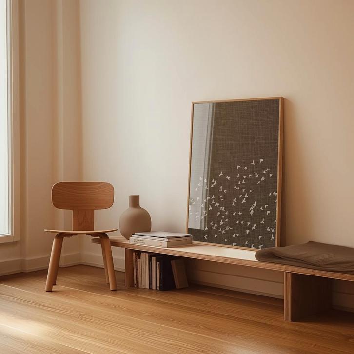 Zwerm Vogels Linnen Look Poster Verticaal, Huis en Inrichting, Woonaccessoires | Wanddecoraties, Nieuw, Verzenden