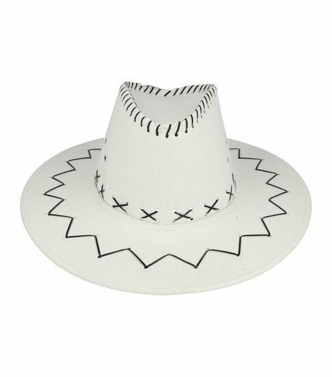 Cowboyhoed - Western hoed met stiksel onesize - Wit, Kleding | Dames, Hoeden en Petten