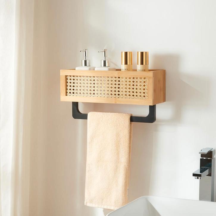 Wandrek Tervola met handdoekhouder 36x12,5x18,5 cm naturel r, Huis en Inrichting, Badkamer | Badkamermeubels, Verzenden