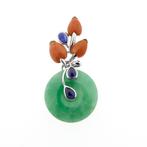 Witgouden hanger met jade, rode jaspis en saffier, Ophalen of Verzenden, Gebruikt, Goud, Overige merken
