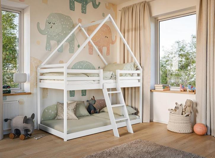 Stapelbed met Dakje Sven - Kinderbed - Wit, Kinderen en Baby's, Kinderkamer | Stapelbedden en Hoogslapers, Stapelbed, Nieuw, Verzenden