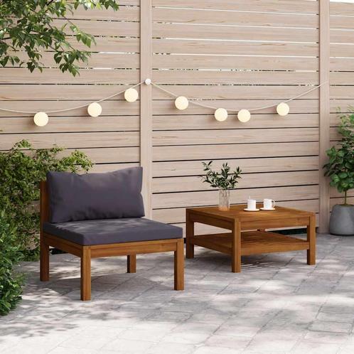 vidaXL 2-delige Loungeset met donkergrijze kussens, Tuin en Terras, Tuinsets en Loungesets, Loungeset, Nieuw, Hout, Verzenden