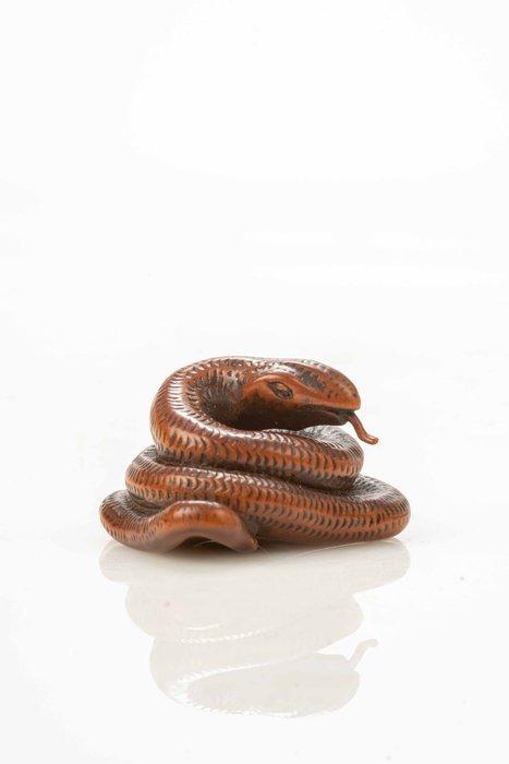 Een zeldzame netsuke van buxushout waarop een slang zich in, Antiek en Kunst, Antiek | Overige Antiek