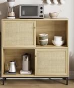 Rotan Dressoir met Schuifdeur – Kast met 4 Open Vakken, Huis en Inrichting, Verzenden, Nieuw