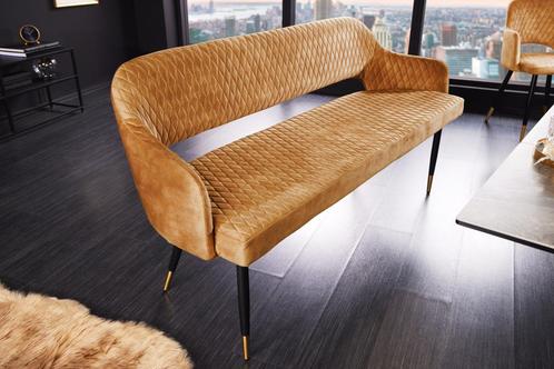 Design bank PARIS 160cm mosterdgeel fluwelen retro, Huis en Inrichting, Banken | Bankstellen, Ophalen of Verzenden
