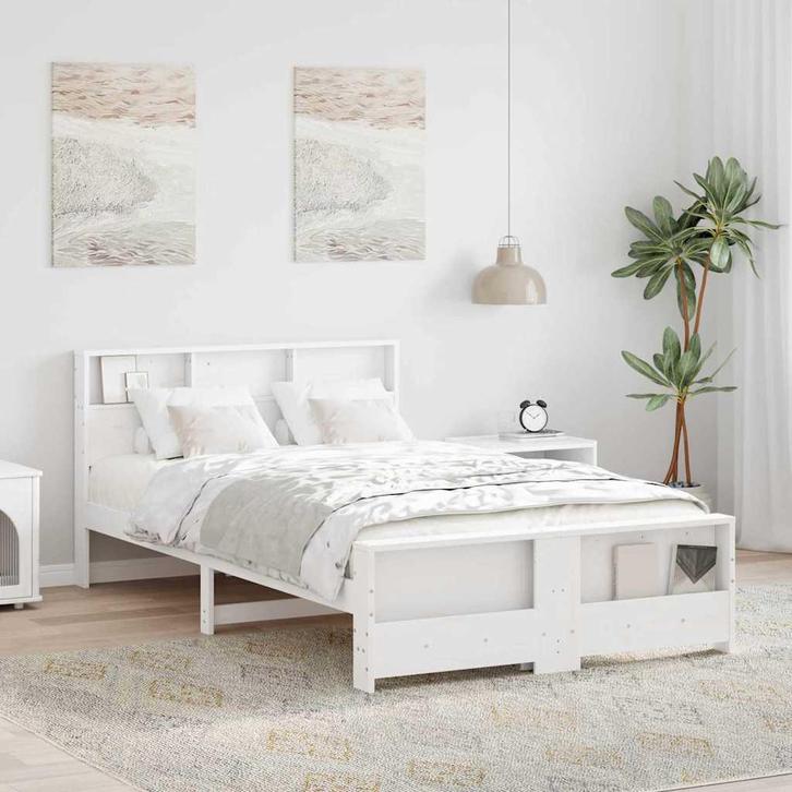 vidaXL Bedframe met hoofdeinde Wit 120 x 200 cm Bewerkt hout, Huis en Inrichting, Slaapkamer | Bedden, Wit, Nieuw, Hout, Verzenden