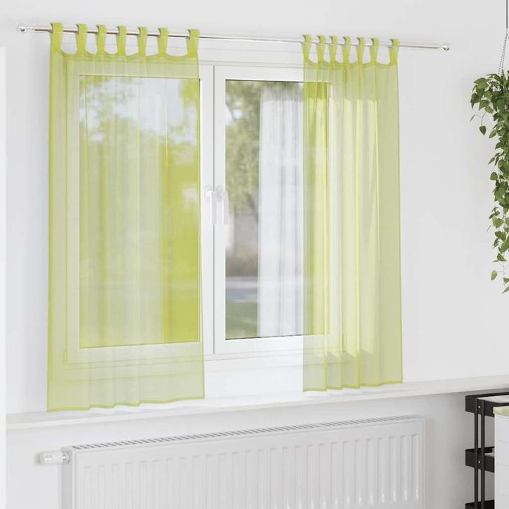 vidaXL Gordijnen voile met lipje Top 2 st Appelgroen, Huis en Inrichting, Stoffering | Gordijnen en Lamellen, Groen, Nieuw, Verzenden