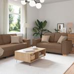 vidaXL 3-delige bankset met kussens in bruin stof, Huis en Inrichting, Banken | Bankstellen, Verzenden, Nieuw, Minder dan 150 cm