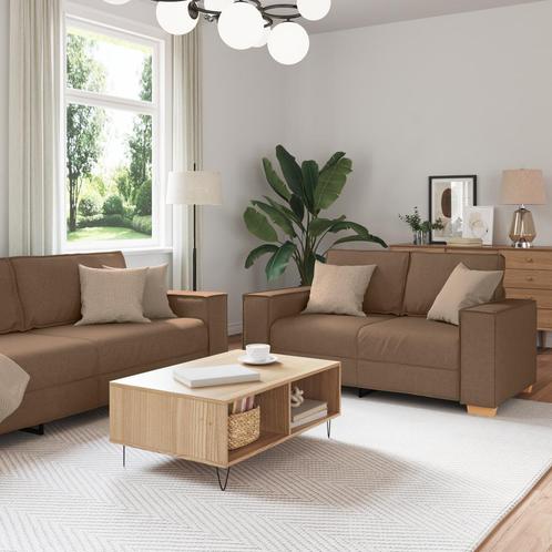 vidaXL 3-delige bankset met kussens in bruin stof, Huis en Inrichting, Banken | Bankstellen, Nieuw, Minder dan 150 cm, Stof, Vierpersoons of meer