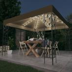 vidaXL Prieel met LED-lichtslinger 3x3 m taupe, Tuin en Terras, Partytenten, Verzenden, Nieuw