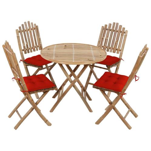 vidaXL 5-delige Tuinset inklapbaar met kussens bamboe, Tuin en Terras, Tuinsets en Loungesets, Tuinset, Nieuw, 4 zitplaatsen, Hout
