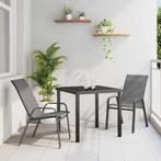 vidaXL Tuin Eetset 3 pcs Grijs Textilene en staal, Verzenden, Nieuw, Textileen