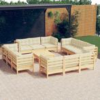 vidaXL 13-delige Loungeset met crèmekleurige kussens, Tuin en Terras, Verzenden, Nieuw, Loungeset