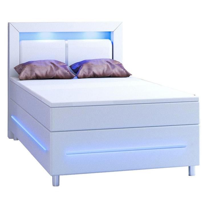 Boxspringbed / Boxspring Norfolk - 120 x 200 cm - Wit - LED, Huis en Inrichting, Slaapkamer | Boxsprings, Nieuw, Verzenden