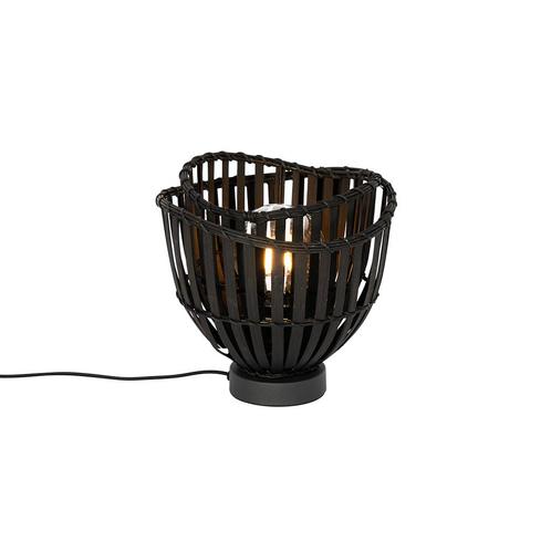 Oosterse tafellamp zwart bamboe 25cm - Pua, Huis en Inrichting, Lampen | Tafellampen, Nieuw, Minder dan 50 cm