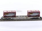 Schaal N Minitrix 18490 Platte wagen met tankcontainers v..., Hobby en Vrije tijd, Modeltreinen | N-Spoor, Ophalen of Verzenden