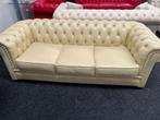 Eyecatcher Creme Leren 3-Zits Chesterfield Bank met Diamonds, Huis en Inrichting, Banken | Bankstellen, Ophalen, CHESTERFIELD