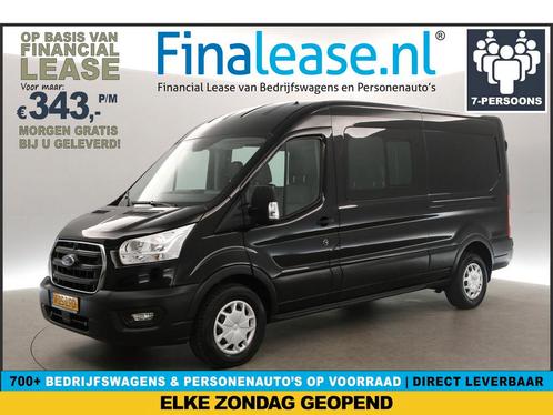 Ford Transit 350 2.0 TDCI L3H2 DC 7Pers Airco Trekh €343pm, Auto's, Bestelauto's, Lease, Handgeschakeld, Diesel, Ford, Zwart, Verzenden