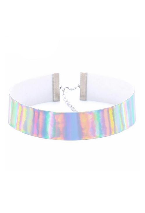 Choker Zilver Iridescent Holografische Ketting Halsband Coll, Sieraden, Tassen en Uiterlijk, Kettingen, Zilver, Nieuw, Verstelbaar