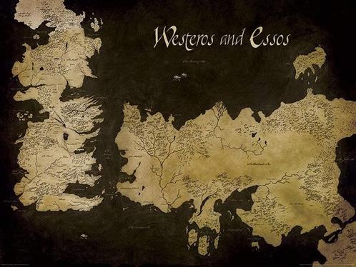 Kunstdruk Game of Thrones Westeros and Essos Antique Map, Huis en Inrichting, Woonaccessoires | Schilderijen, Tekeningen en Foto's