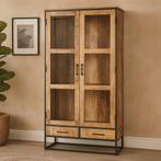 Vitrinekast Mangohout Owen 95 cm, Huis en Inrichting, Kasten | Vitrinekasten, Verzenden, Nieuw, 50 tot 100 cm, Industriële meubels