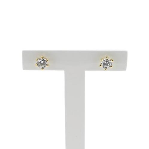Gouden oorstekers met zirconia (oorbellen, geelgoud, 585), Sieraden, Tassen en Uiterlijk, Oorbellen, Overige kleuren, Gebruikt