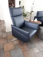 Leren relaxfauteuil - blauw leer - Echt leer, Modern, ontdek, Huis en Inrichting, Fauteuils, Nieuw, Ophalen of Verzenden, 50 tot 75 cm