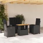 vidaXL 4-delige Tuinset met kussens poly rattan zwart, 4 zitplaatsen, Nieuw, Tuinset, Verzenden