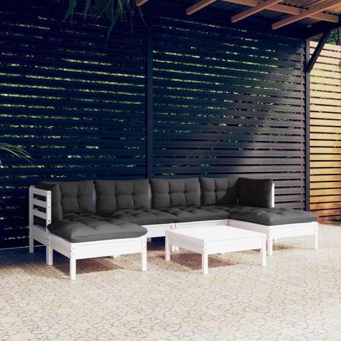 vidaXL 7-delige Loungeset met kussens grenenhout wit, Tuin en Terras, Tuinsets en Loungesets, Loungeset, Nieuw, 7 zitplaatsen