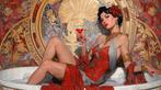 I_KONIQ - Red Bathube relax in art deco oilpaint style, Nieuw