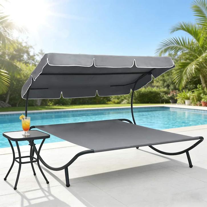vidaXL Loungebed met luifel grijs, Tuin en Terras, Ligbedden, Nieuw, Verzenden