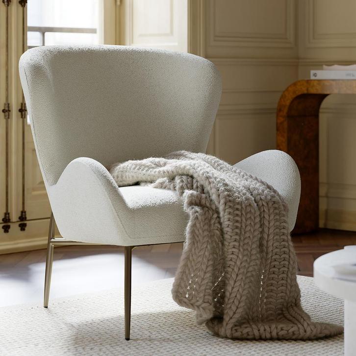 *WOONWINKEL* Dan-Form Glam Lounge Stoel Witte Boucle Stof, Huis en Inrichting, Fauteuils, Nieuw, Verzenden