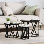 vidaXL Nestbare Bijzettafel 3 pcs Zwart eiken 53 x 53 x 40, Huis en Inrichting, Tafels | Salontafels, Verzenden, Rond, Nieuw, 50 tot 100 cm