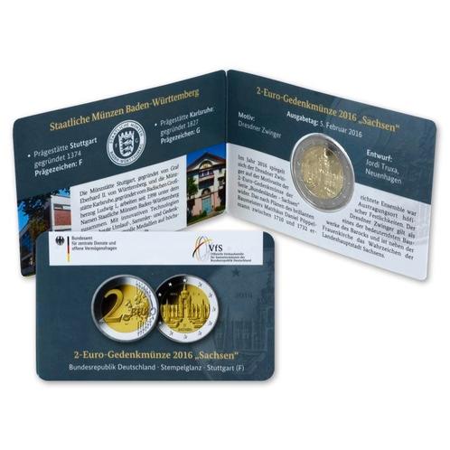Duitsland 2 Euro Sachsen 2016 Coincard F, Postzegels en Munten, Munten | Europa | Euromunten, Verzenden