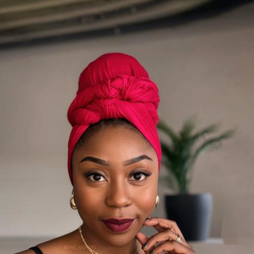 Donkerrood hoofddoek - Headwrap van stretchy Jersey stof, Kleding | Dames, Hoeden en Petten, Nieuw, Ophalen of Verzenden
