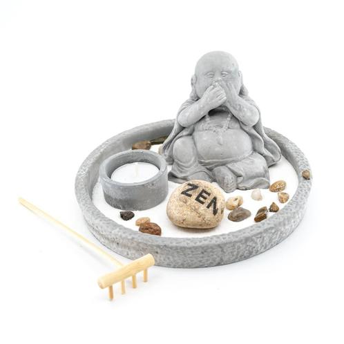 Mini Zen Tuin Japans Rond met Lachende Boeddha (8 cm), Huis en Inrichting, Woonaccessoires | Overige, Nieuw, Verzenden