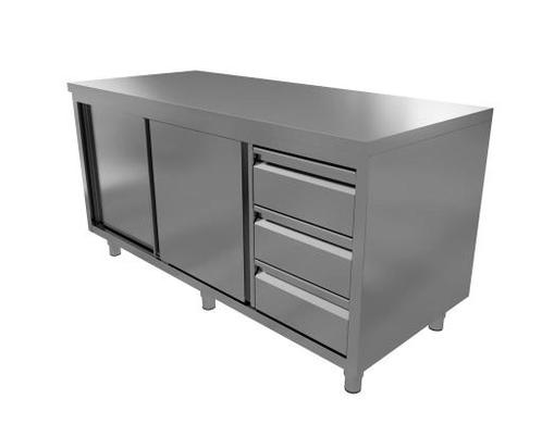 Werktafel | 2 schuifdeuren, 3 lades | RVS | 200x70 cm, Zakelijke goederen, Horeca | Keukenapparatuur, Nieuw in verpakking, RVS Meubilair