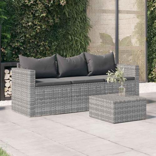 vidaXL Tuinbank 3-zits met kussens poly rattan grijs, Tuin en Terras, Tuinsets en Loungesets, Nieuw, Rotan, Verzenden