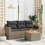 vidaXL 4-delige Loungeset met kussens poly rattan grijs, Verzenden, Nieuw, Rotan, Loungeset